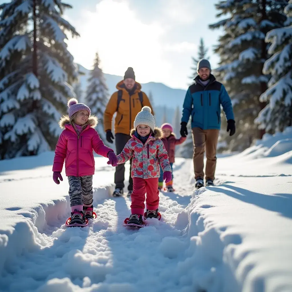 Семья, катающаяся на лыжах на фоне живописных гор Уты.